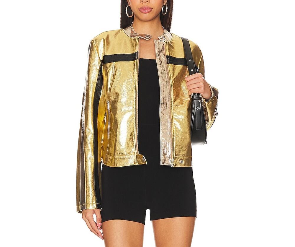 Free People Metallic Gold Fast Lane Jacket Size S